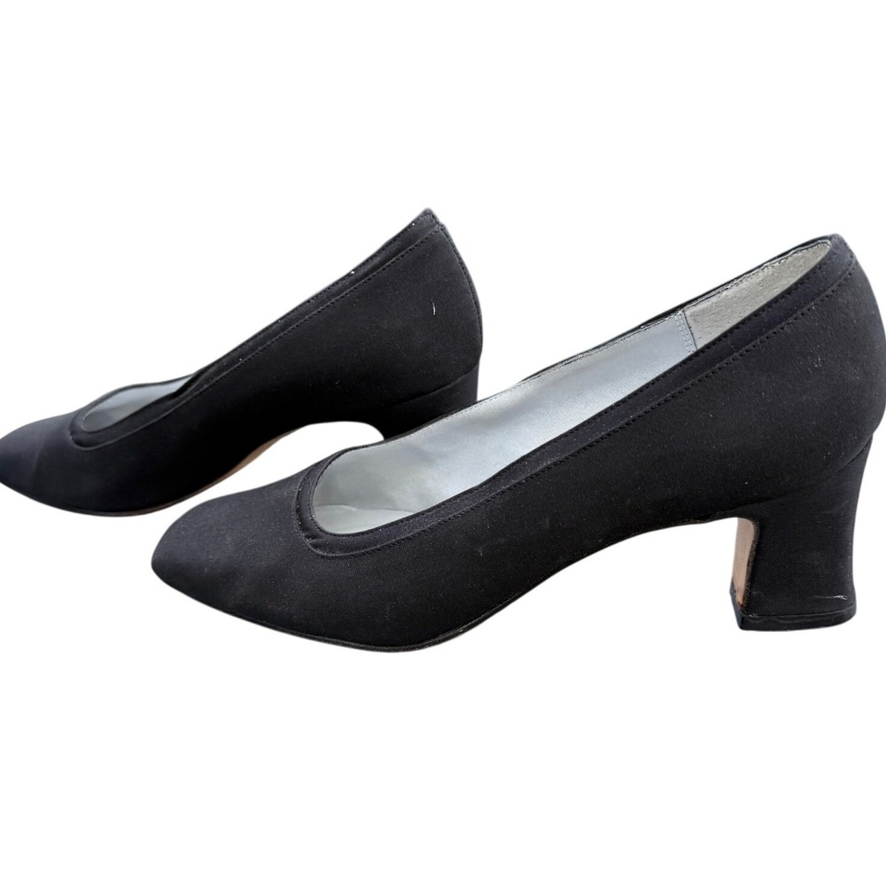 Nina Square Toe Pumps Black 6M Block Heel LeatherOffice Chic Corporate Goth